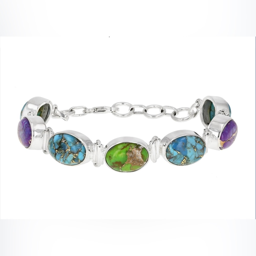 NEW Blue, Green and Purple Composite Turquoise 925 Sterling Silver Bracelet